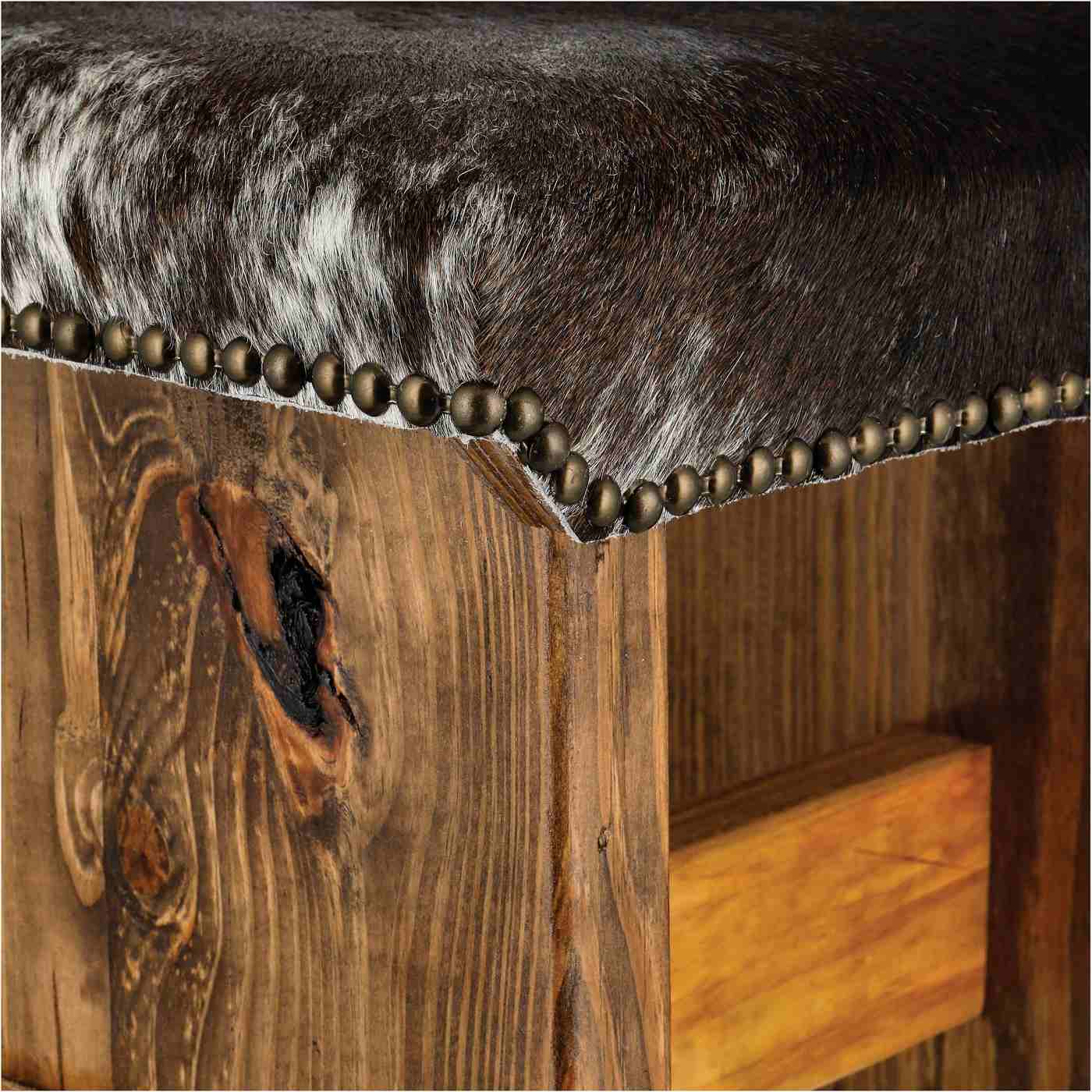 Texas Proud Cowhide Wood Stool - Brown & White; image 2 of 2