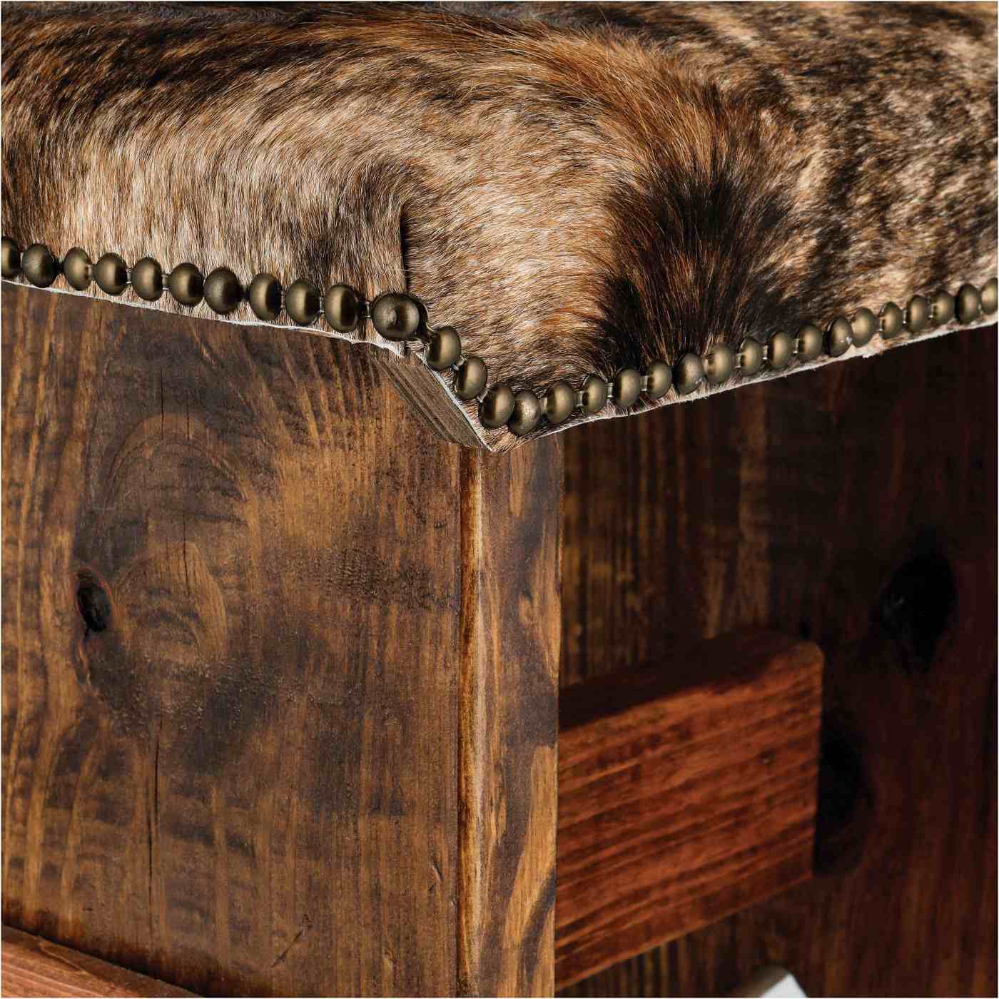 Texas Proud Cowhide Wood Stool - Brindle Brown; image 2 of 2