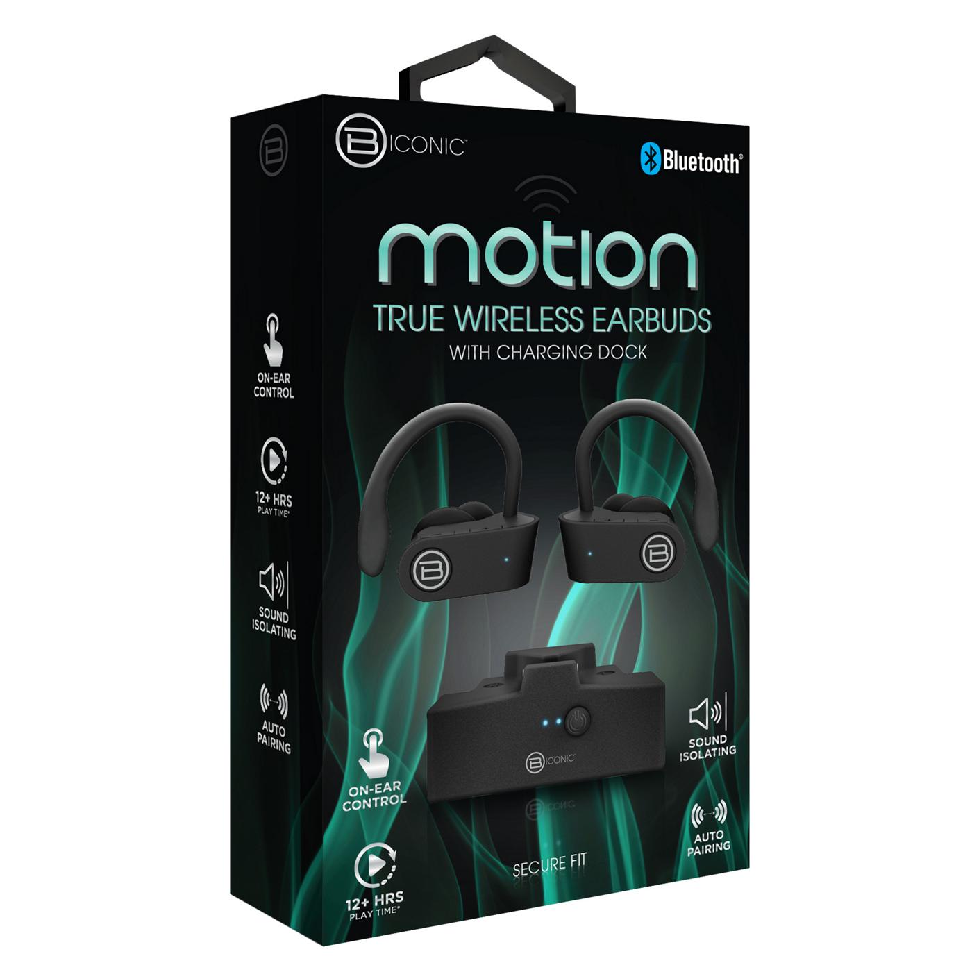 Biconic Motion True Wireless Black Earbuds with Charging Dock