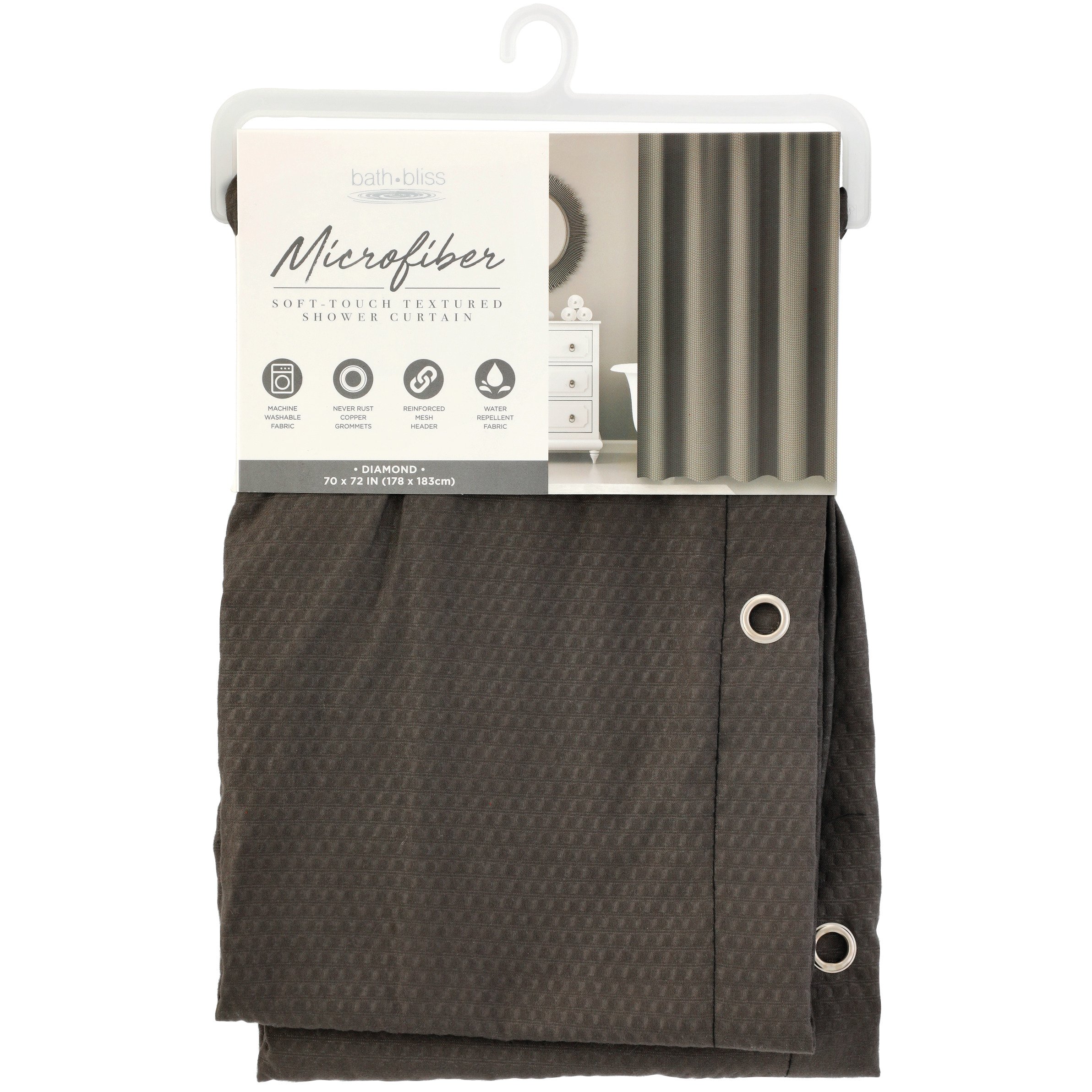 Bath Bliss Charcoal Diamond Microfiber Fabric Shower Curtain Shop