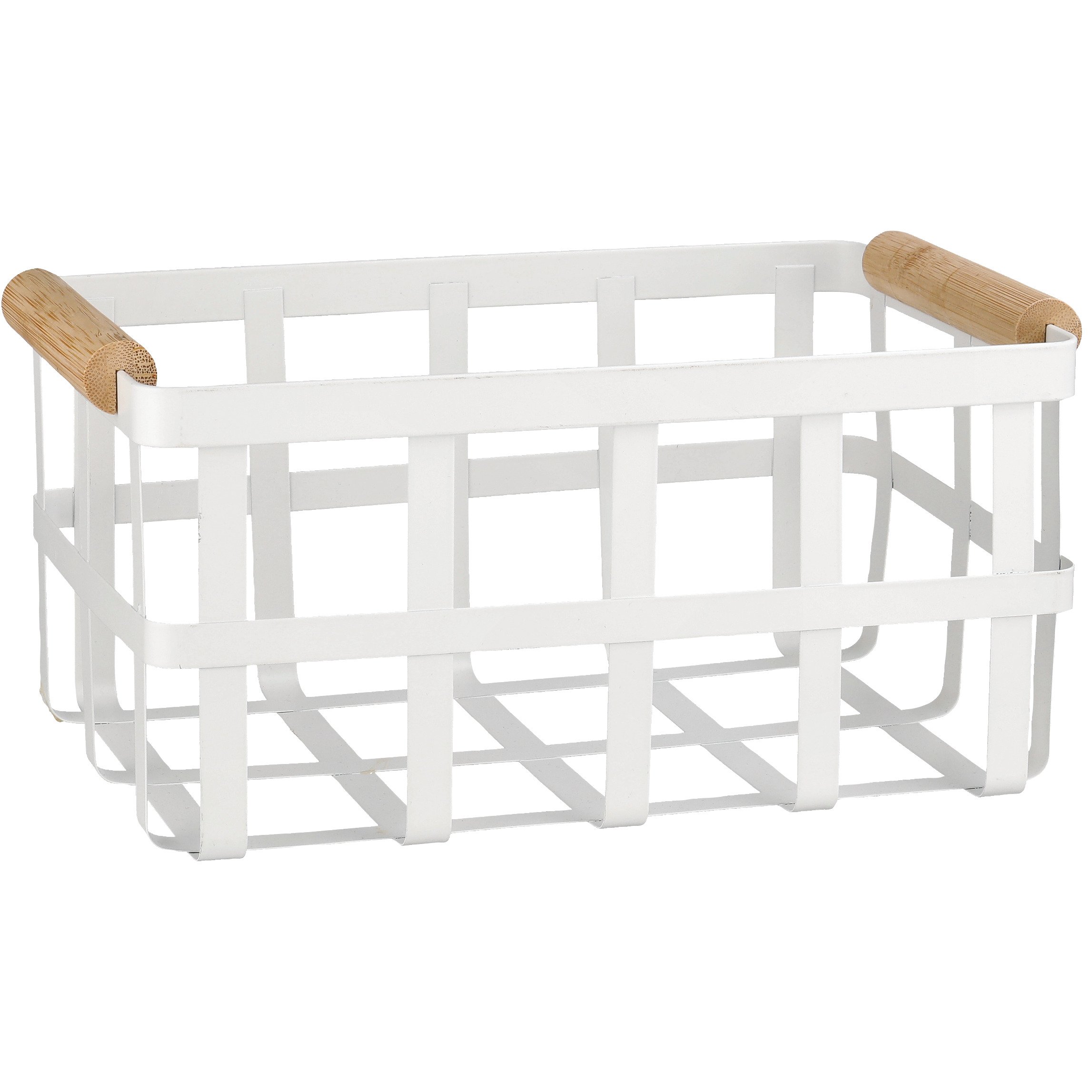 Simplify White Metal Storage Basket with Bamboo Handles Shop Storage