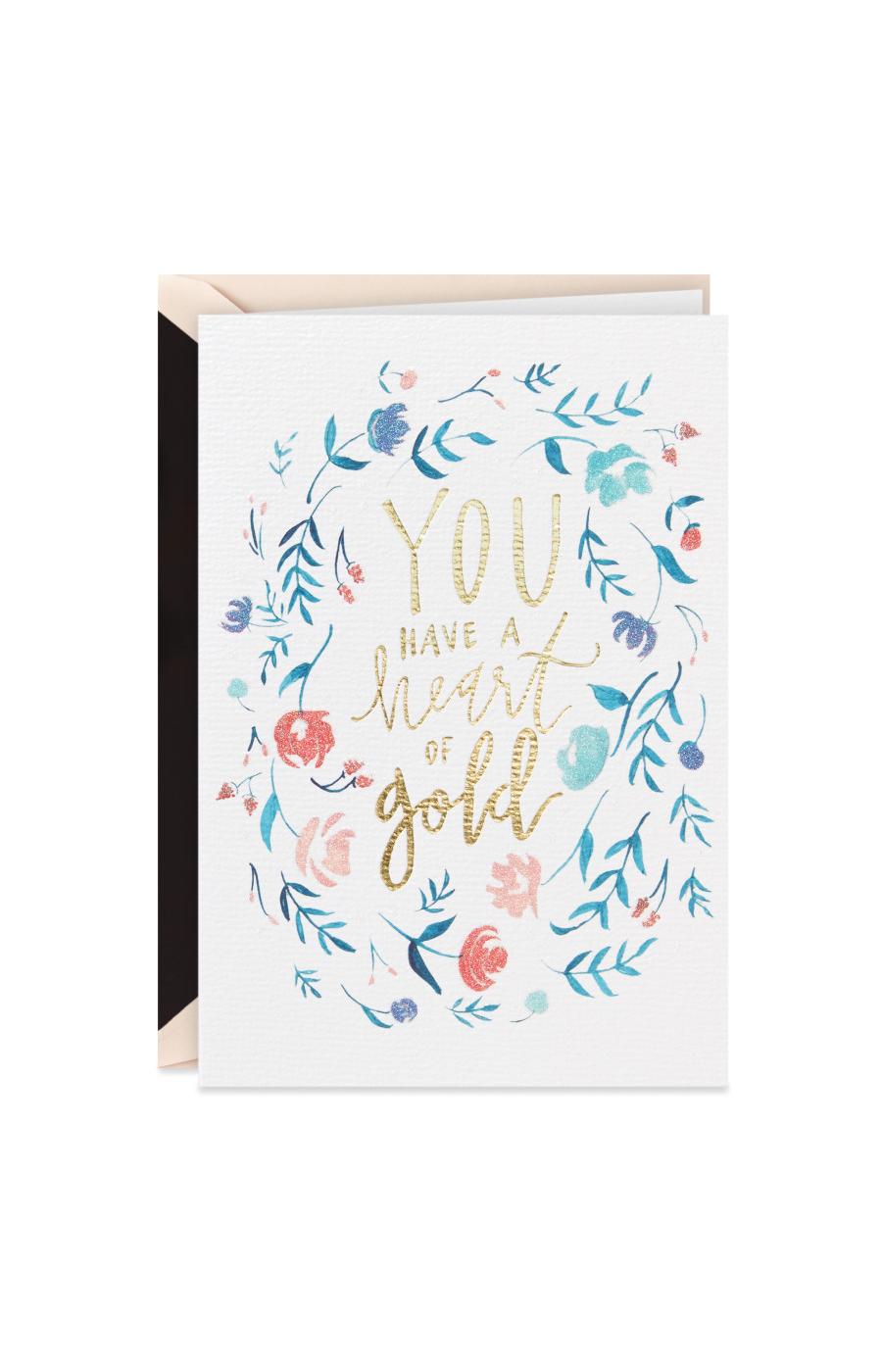 Hallmark Signature Heart of Gold Floral Wreath Thank You Greeting Card - E71; image 1 of 6