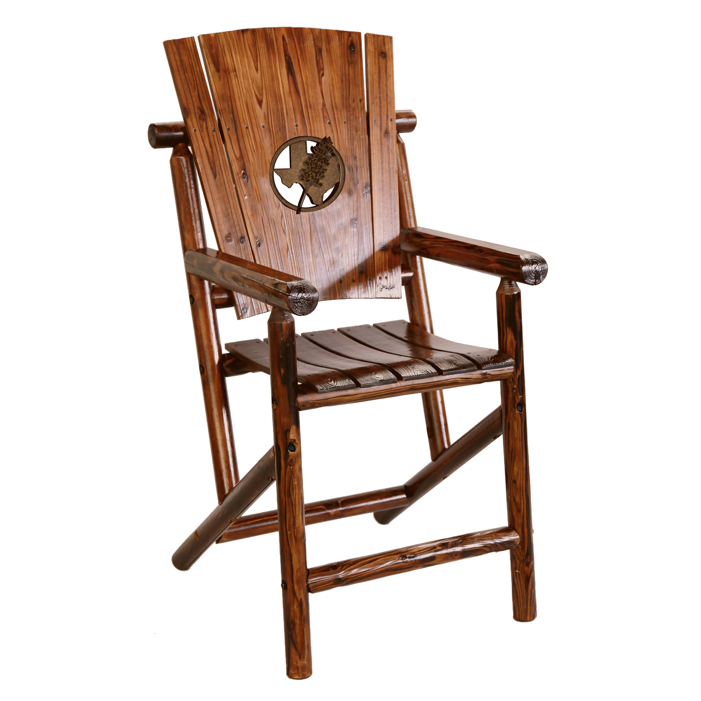 United General Supply Char Log Bar Height Arm Chair with Texas Bluebonnet Medallion