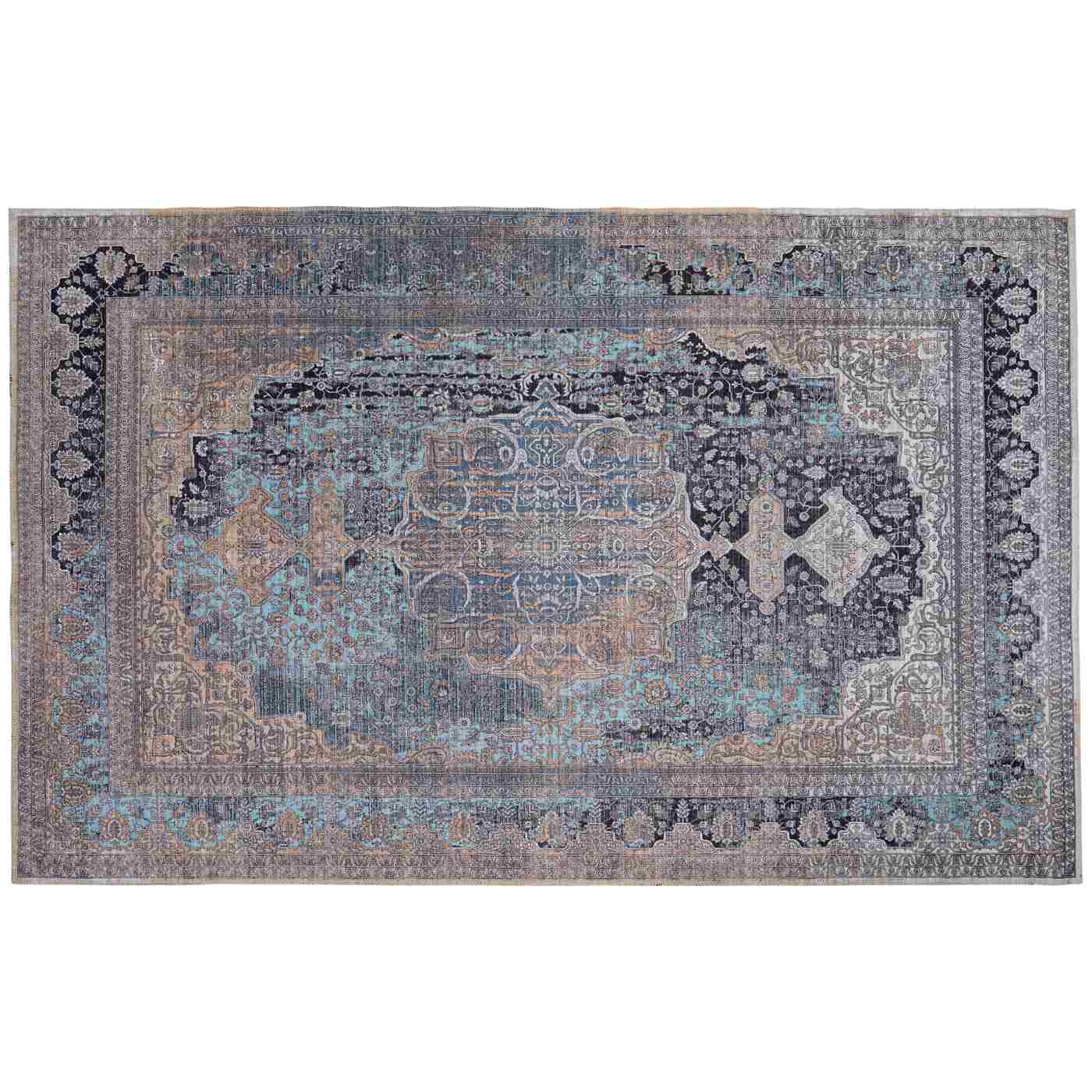 Haven + Key Chenille Cotton Geometric Area Rug – Blue & Ivory; image 1 of 2