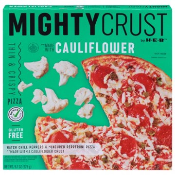 MightyCrust by H-E-B Hatch Chile & Pepperoni Cauliflower Crust Gluten Free Frozen Pizza, 9.7 oz