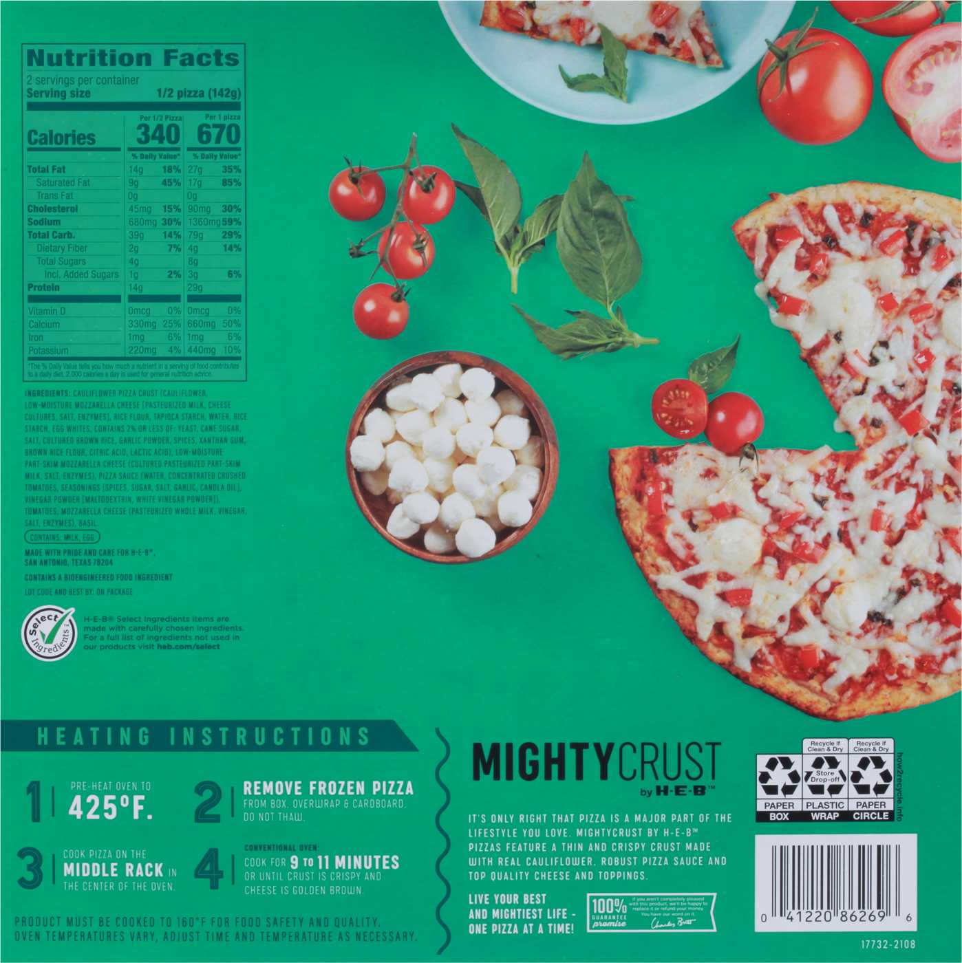 MightyCrust by H-E-B Frozen Cauliflower Pizza - Margherita; image 2 of 2