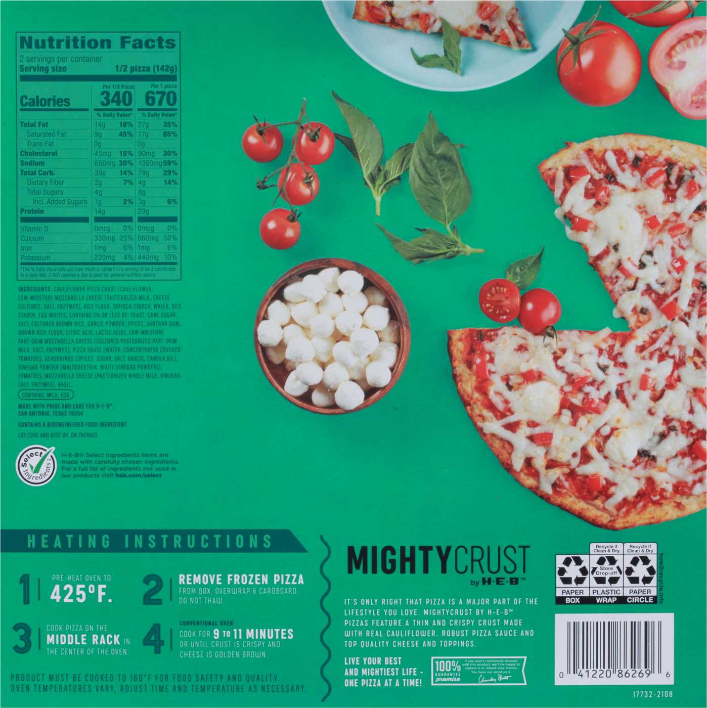 MightyCrust by H-E-B Margherita Cauliflower Crust Gluten Free Frozen Pizza; image 2 of 2
