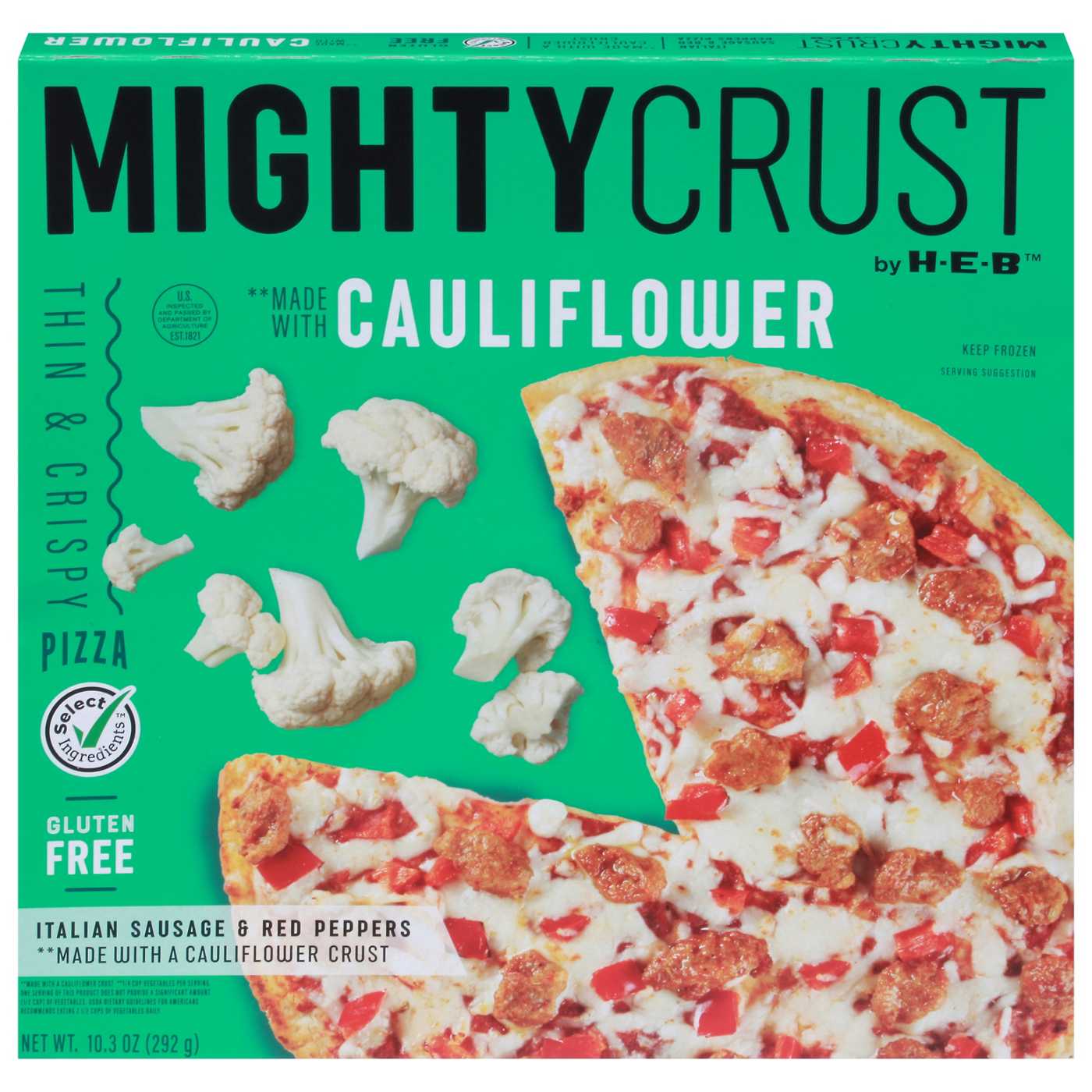 MightyCrust by H-E-B Frozen Cauliflower Pizza - Italian Sausage & Red Peppers; image 1 of 2
