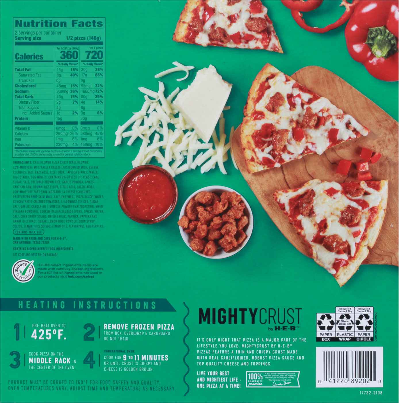 MightyCrust by H-E-B Frozen Cauliflower Pizza - Italian Sausage & Red Peppers; image 2 of 2