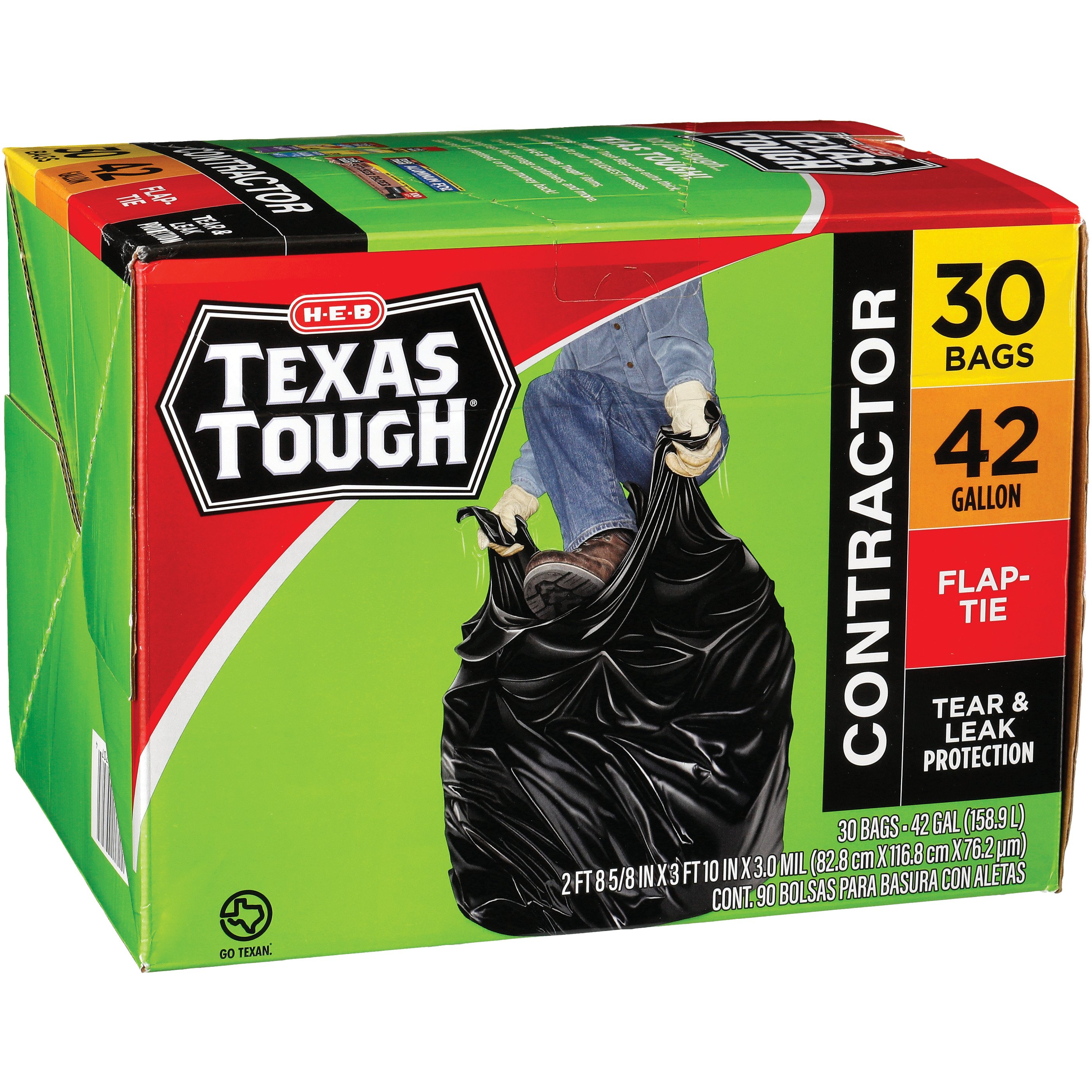 HEB Texas Tough Contractor Trash Bags, 42 Gallon Shop Trash Bags at