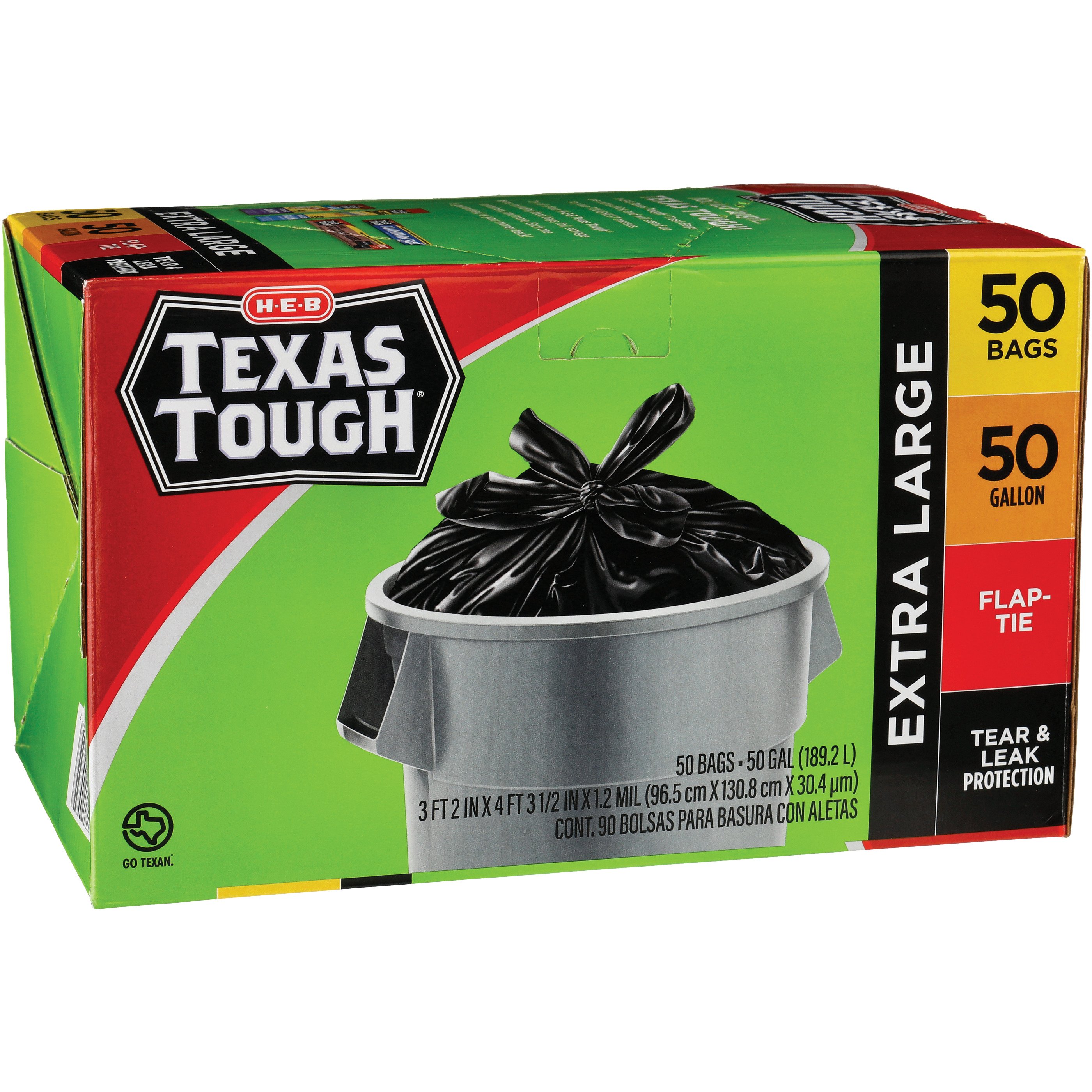 H-E-B Texas Tough Flap Tie 50 Gallon Extra Large Trash Bags - Shop ...