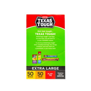 H-E-B Texas Tough Extra Large Trash Bags, 50 Gallon, 50 ct