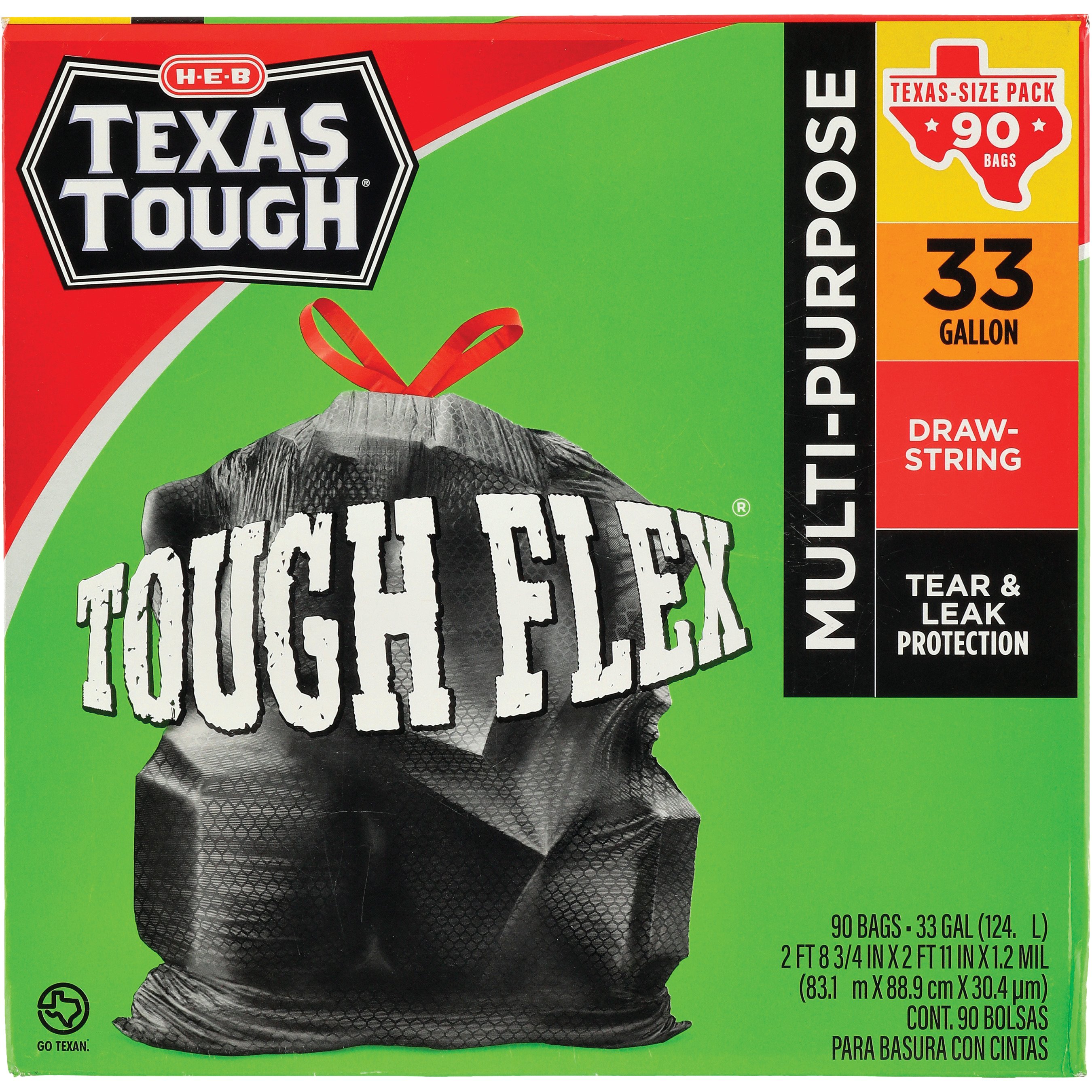 HEB Texas Tough Large Multipurpose Flex Trash Bags, 33 Gallon Shop