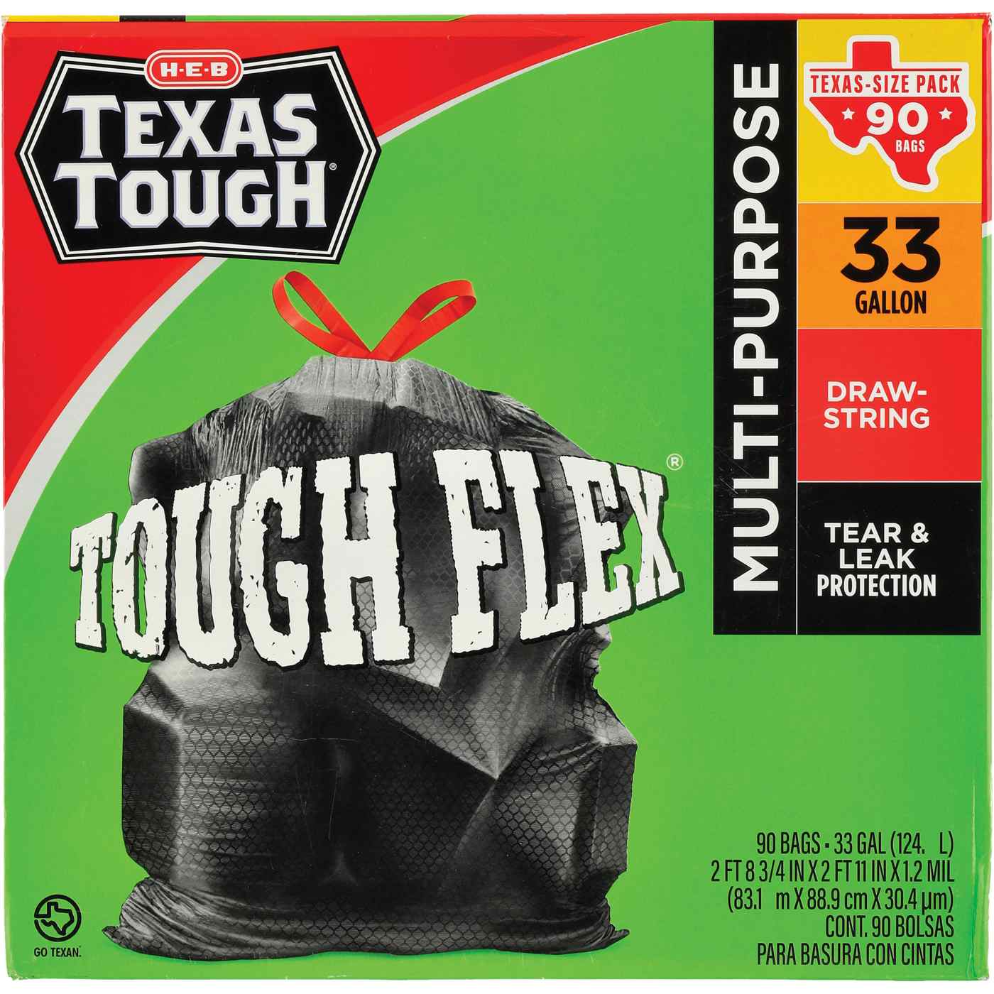 H E B Texas Tough Flex Multipurpose 33 Gallon Trash Bags Texas Size Pack Shop Trash Bags At 