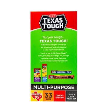 H-E-B Texas Tough Flex Multipurpose 33 Gallon Trash Bags - Texas-Size Pack, 90 ct