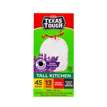 H-E-B Texas Tough Tall Kitchen Drawstring Trash Bags, 13 Gallon - Lavender Scent, 45 ct