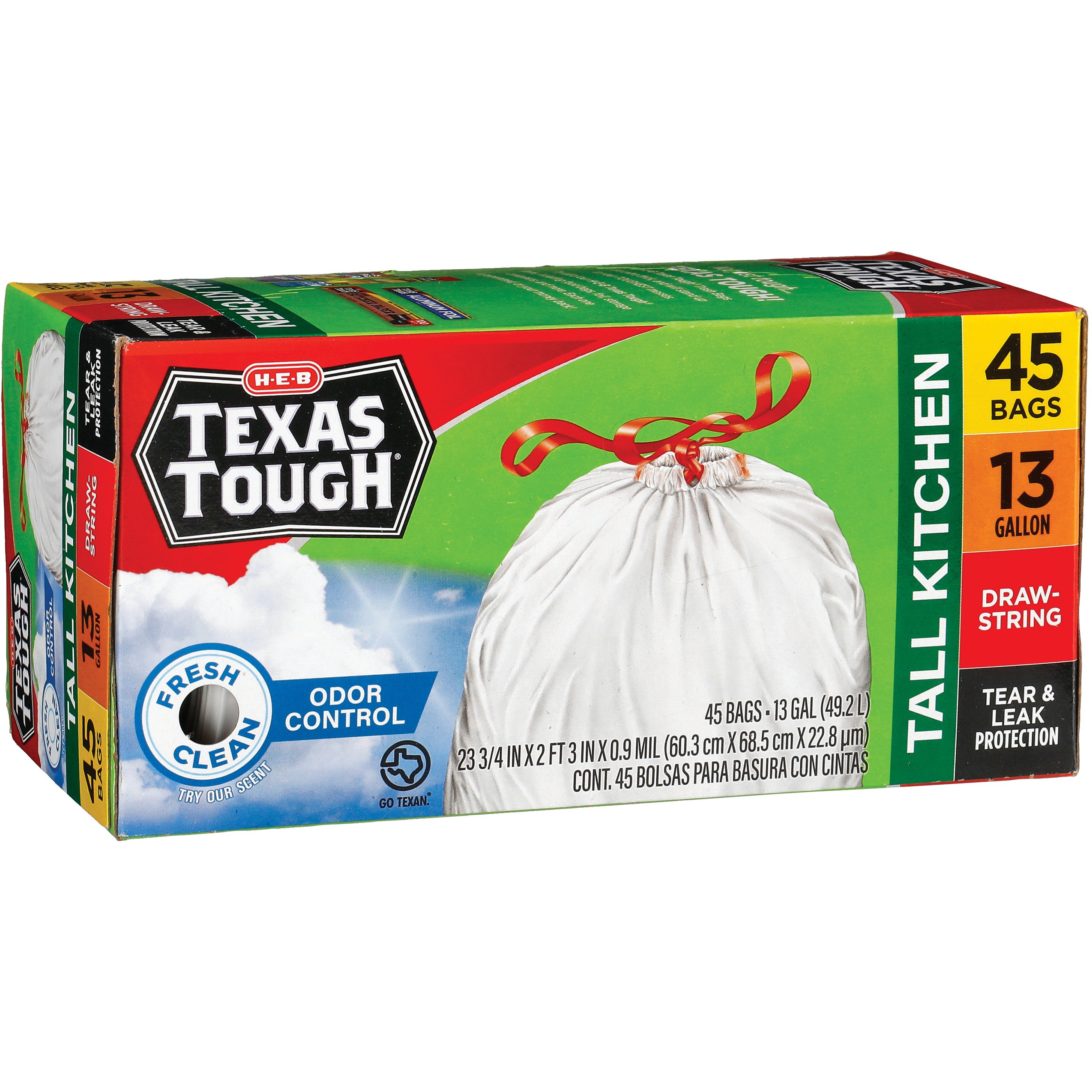 H-E-B Texas Tough Tall Kitchen Flap Tie Trash Bags, 13 Gallon