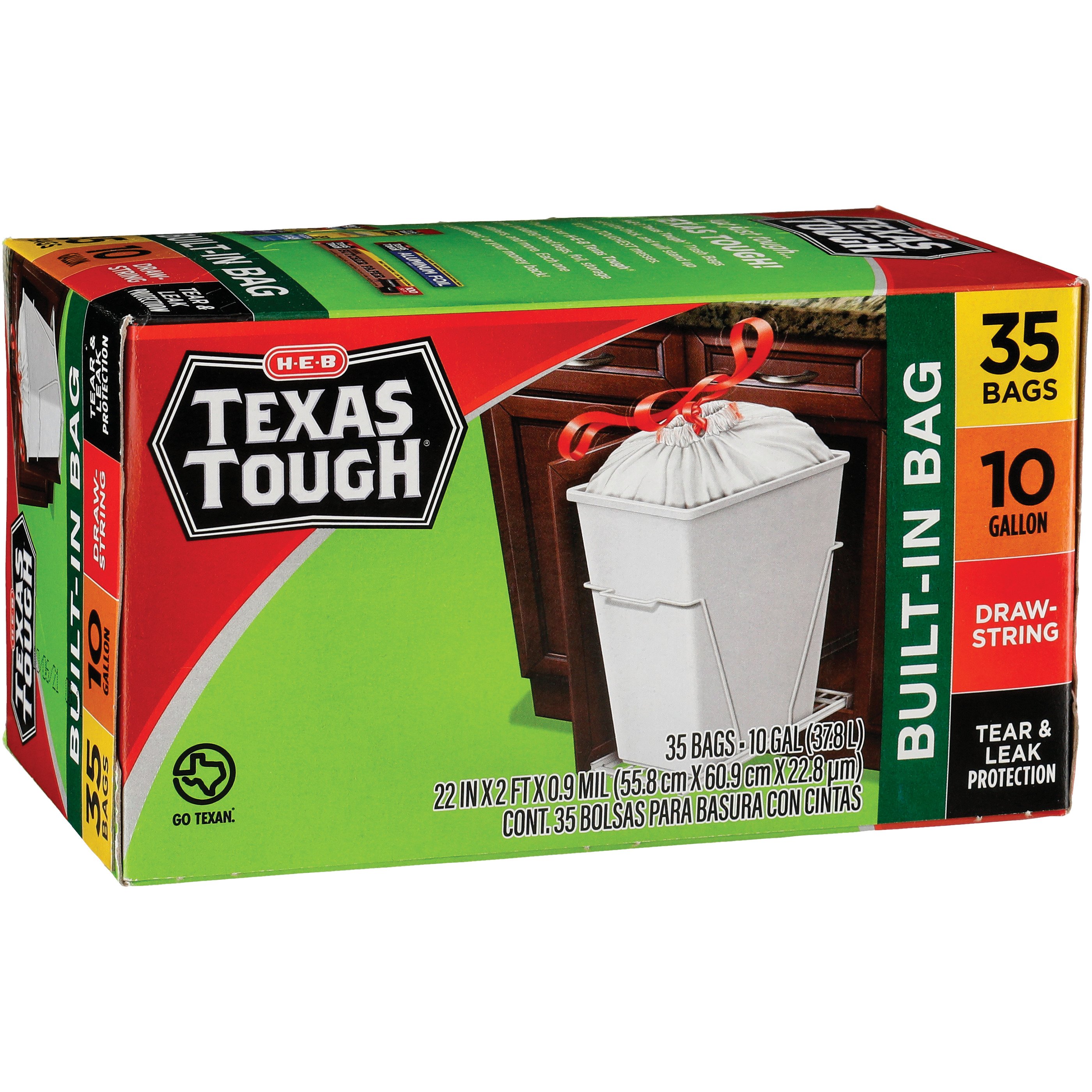 H-E-B Texas Tough Drawstring Trash Bags, 10 Gallon