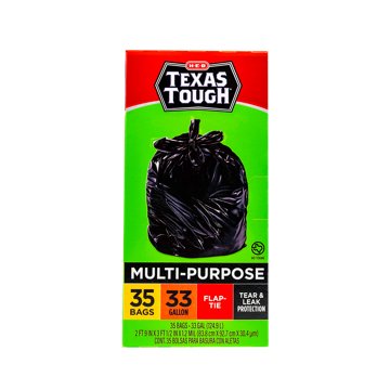 H-E-B Texas Tough Large Multipurpose Flap Tie Trash Bags, 33 Gallon, 35 ct