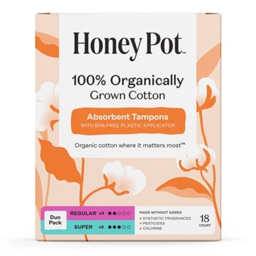 The Honey Pot 100% Organic Cotton Tampons - Regular & Super Multipack