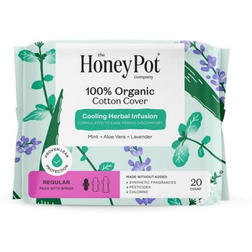 The Honey Pot 100% Organic Cotton Cooling Herbal Regular Pads with Wings