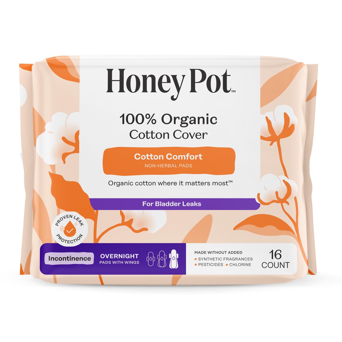 The Honey Pot Organic Cotton Non Herbal Overnight Incontinence Pads with Wings; image 1 of 3