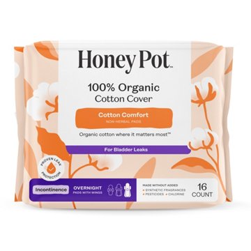 The Honey Pot Organic Cotton Non Herbal Overnight Incontinence Pads with Wings, 16 ct