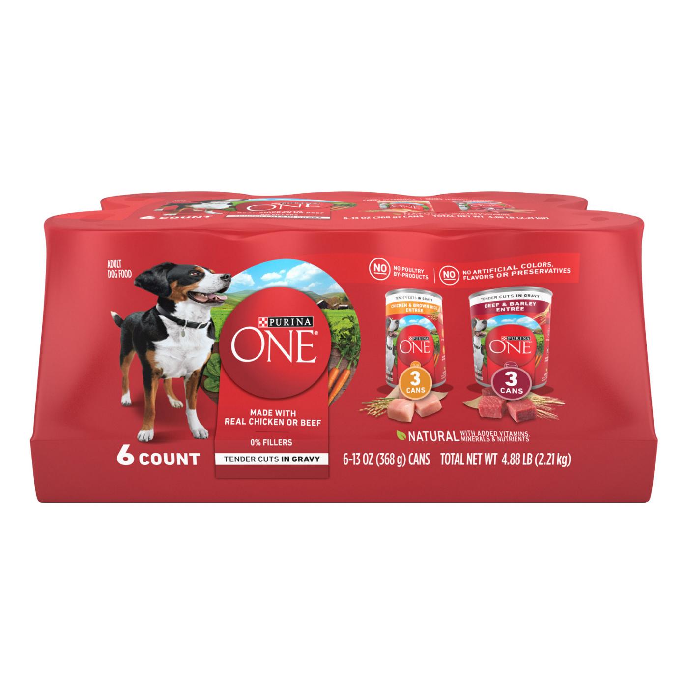 Purina ONE Purina ONE Tender Cuts in Gravy Chicken and Brown Rice, and Beef and Barley Entrees Wet Dog Food Variety Pack; image 1 of 7