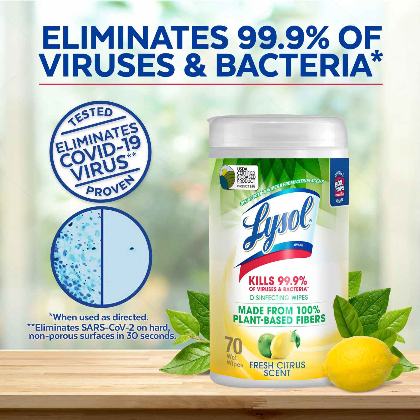 Lysol Biodegradable Disinfecting Wipes, Sanitizing Antibacterial Cleaning Wipes, Fresh Citrus; image 2 of 7