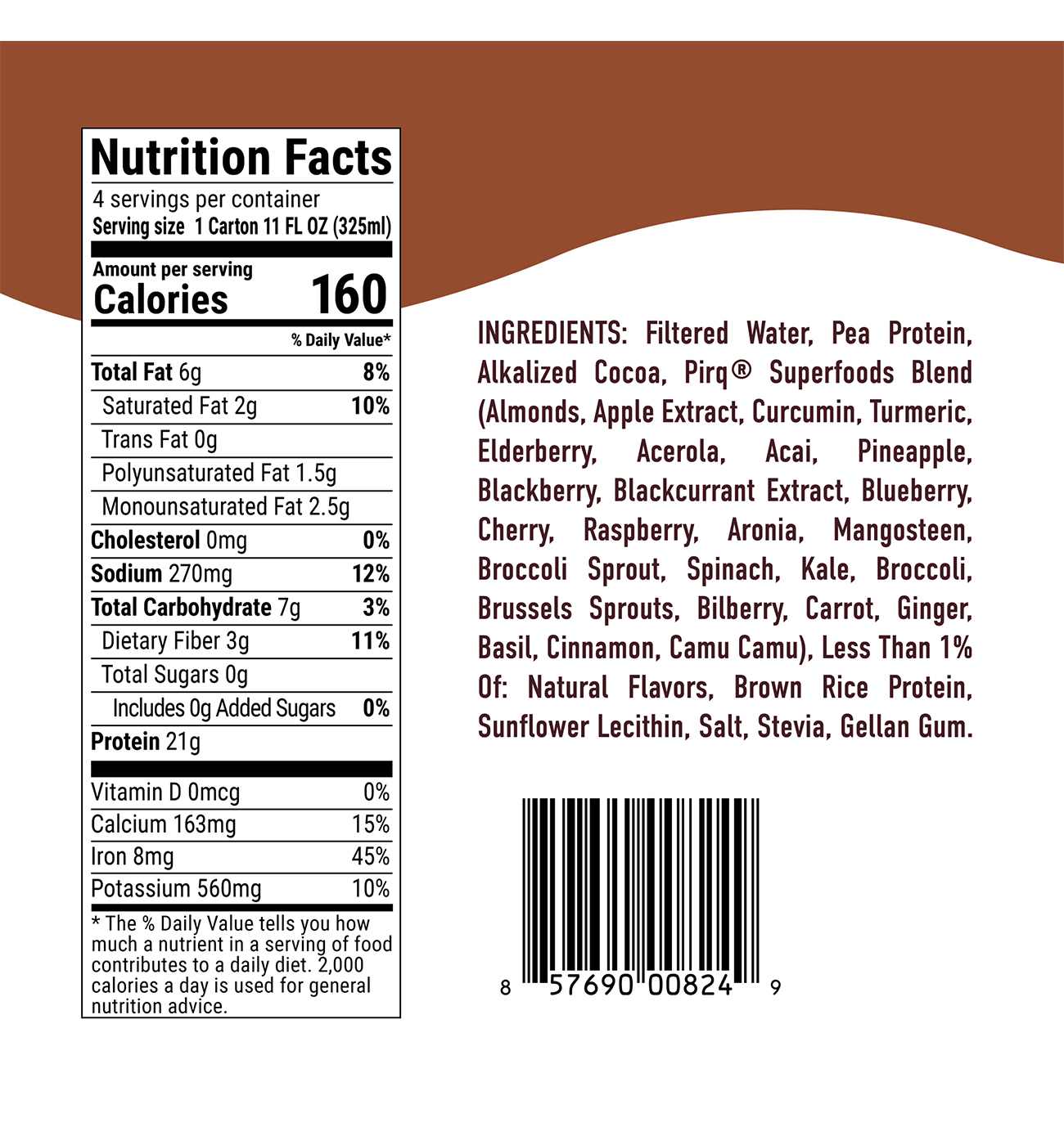 Pirq 21g Plant-Based Protein Shake 4 pk - Chocolate; image 4 of 5