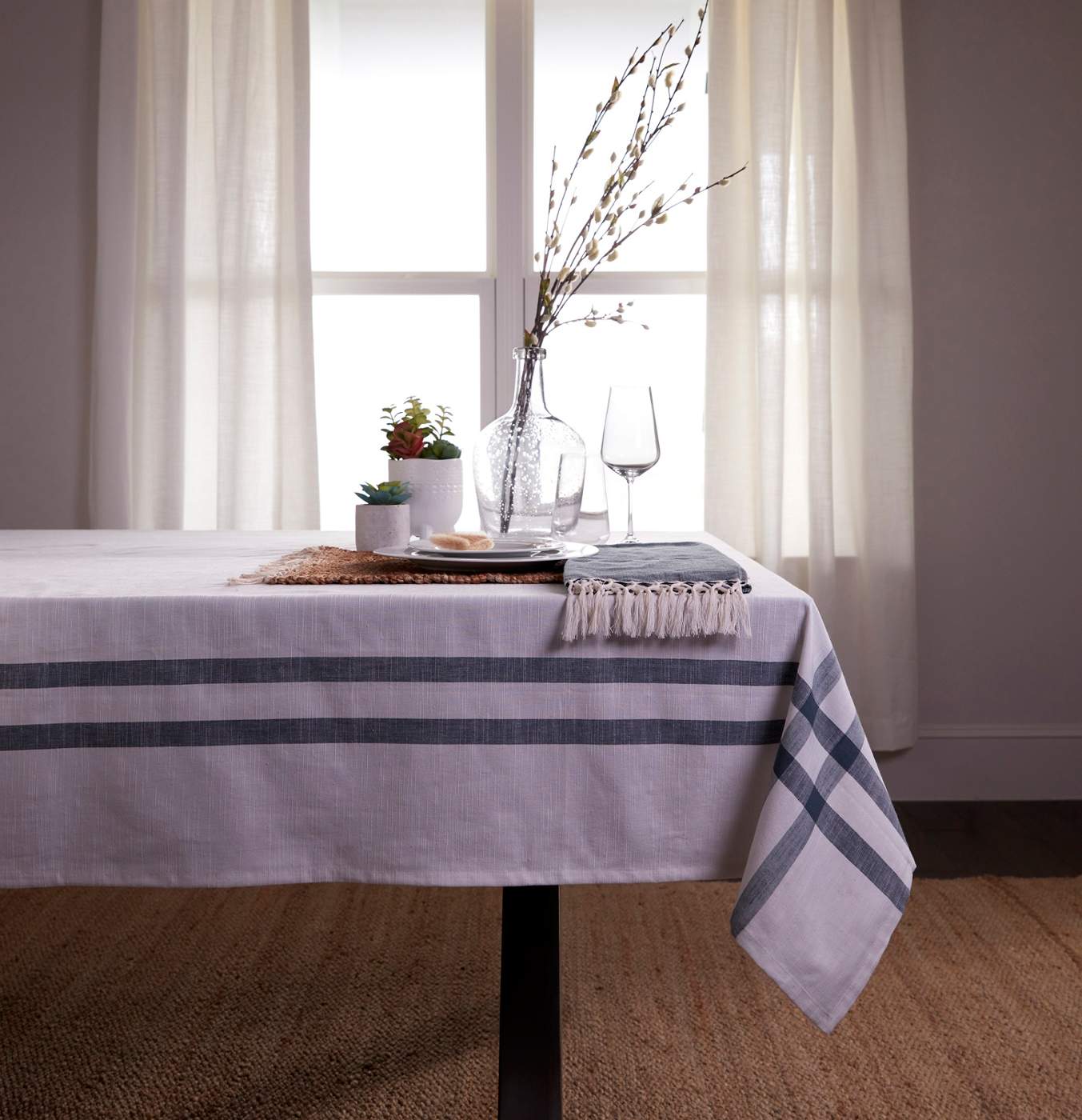 Haven + Key Rectangle Table Cloth Blue Stripe Shop Kitchen Linens