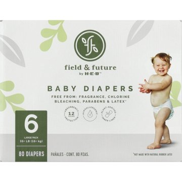 Field & Future by H-E-B Large Pack Baby Diapers - Size 6, 80 ct