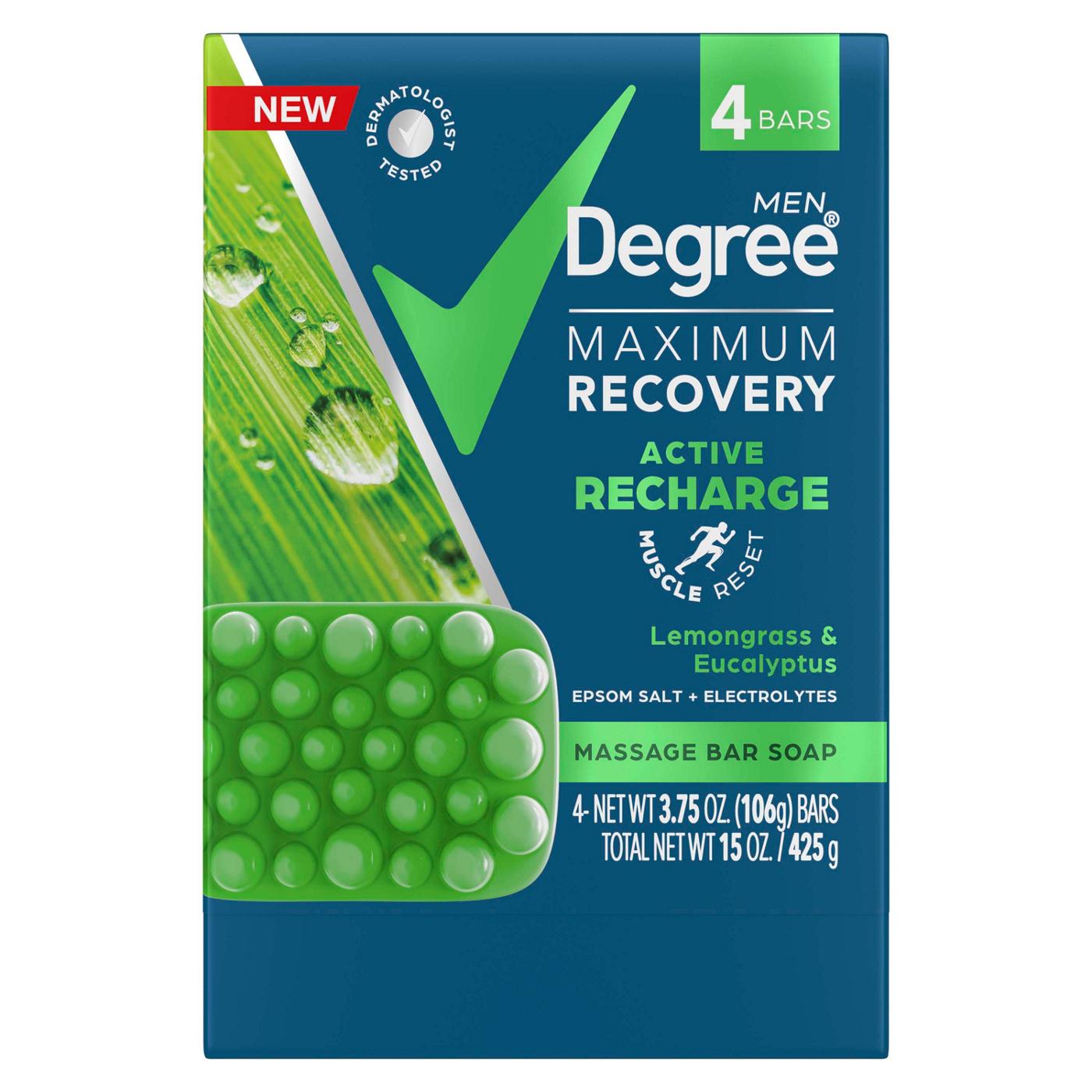 Degree Men Maximum Recovery Lemongrass & Eucalyptus + Epsom Salt + Electrolytes Massage Bar Soap, 4 Count; image 1 of 3