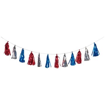 FC Young Patriotic Tinsel Tassel String Garland, 6'