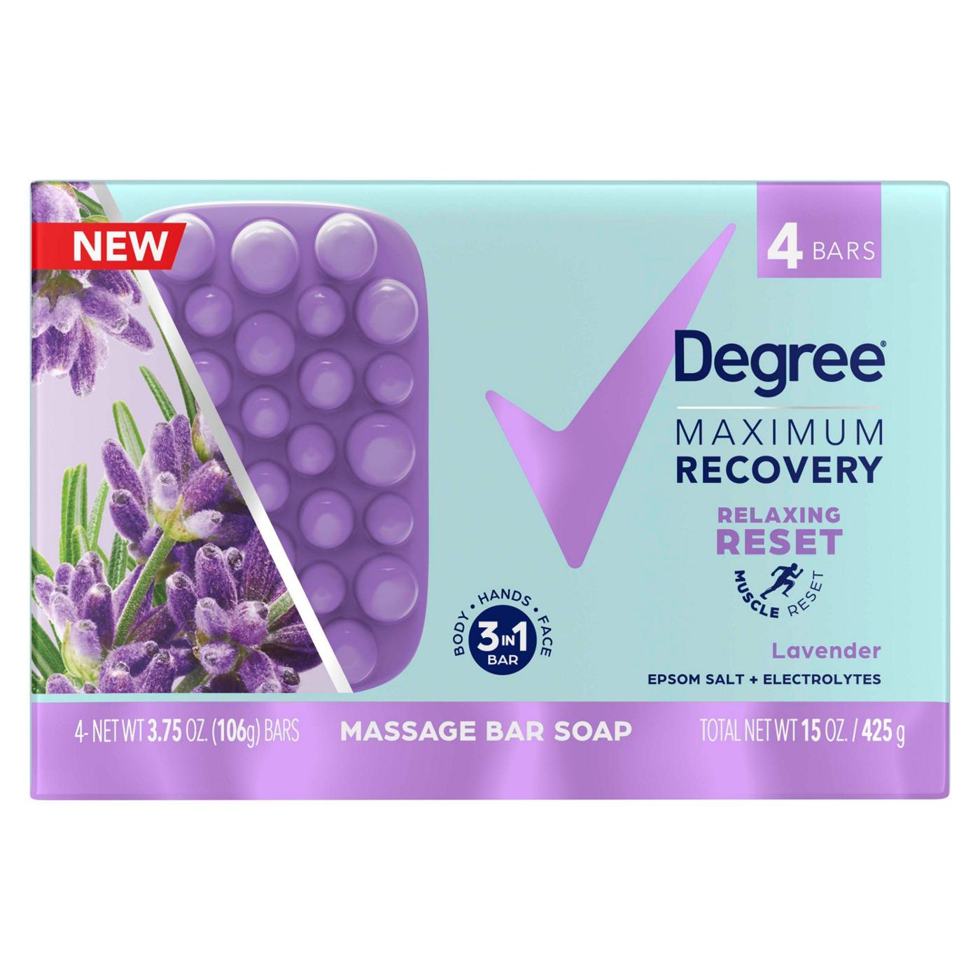 Degree Maximum Recovery Lavender + Epsom Salt + Electrolytes Massage Bar Soap, 4 Pack; image 3 of 3