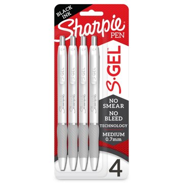 Sharpie S-Gel White 0.7mm Retractable Gel Pens - Black Ink, 4 pk