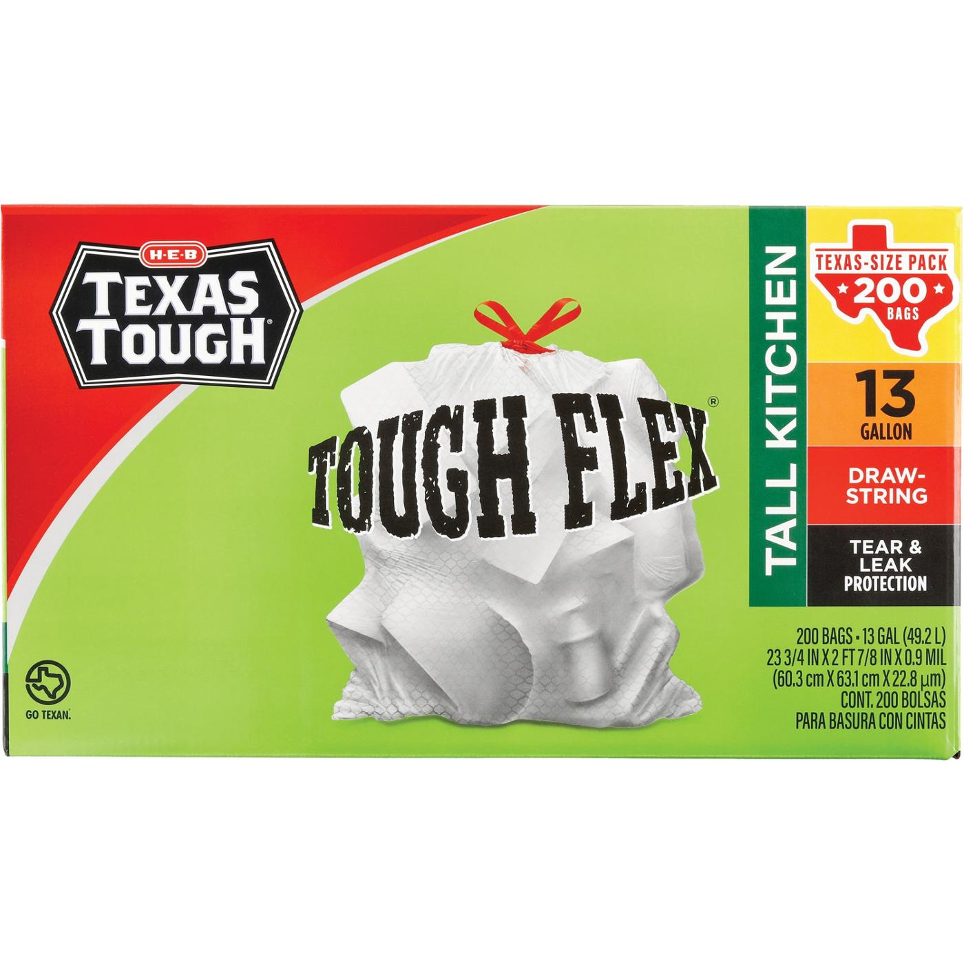 H-E-B Texas Tough Tall Kitchen Flex Trash Bags, 13 Gallon - Shop Trash Bags  at H-E-B