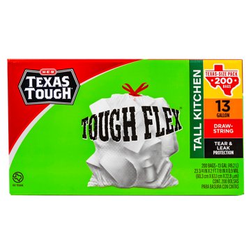 H-E-B Texas Tough Flex Tall Kitchen 13 Gallon Trash Bags - Texas-Size Pack, 200 ct