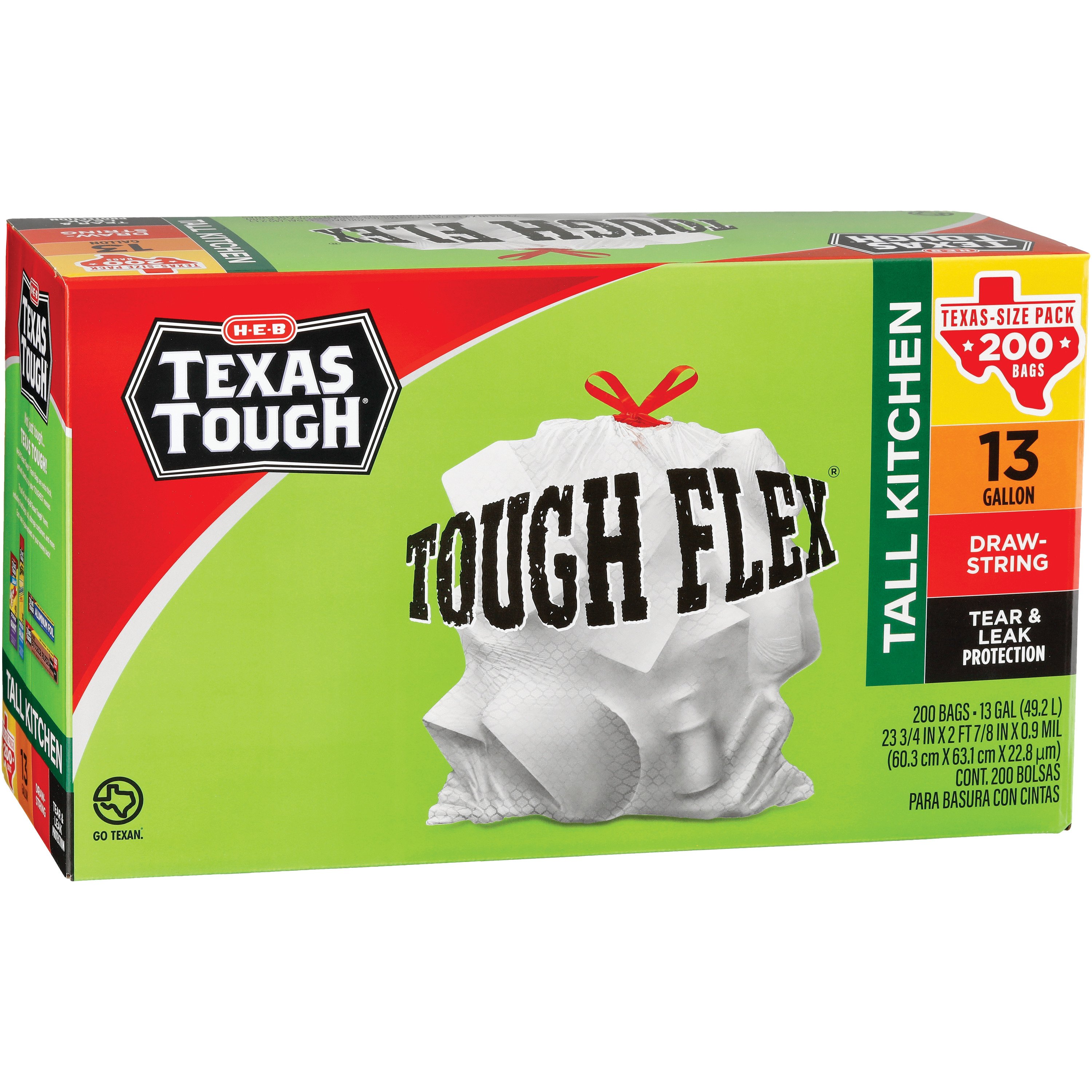H-E-B Texas Tough Tall Kitchen Flex Trash Bags, 13 Gallon - Shop