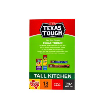 H-E-B Texas Tough Flex Tall Kitchen 13 Gallon Trash Bags - Texas-Size Pack, 200 ct