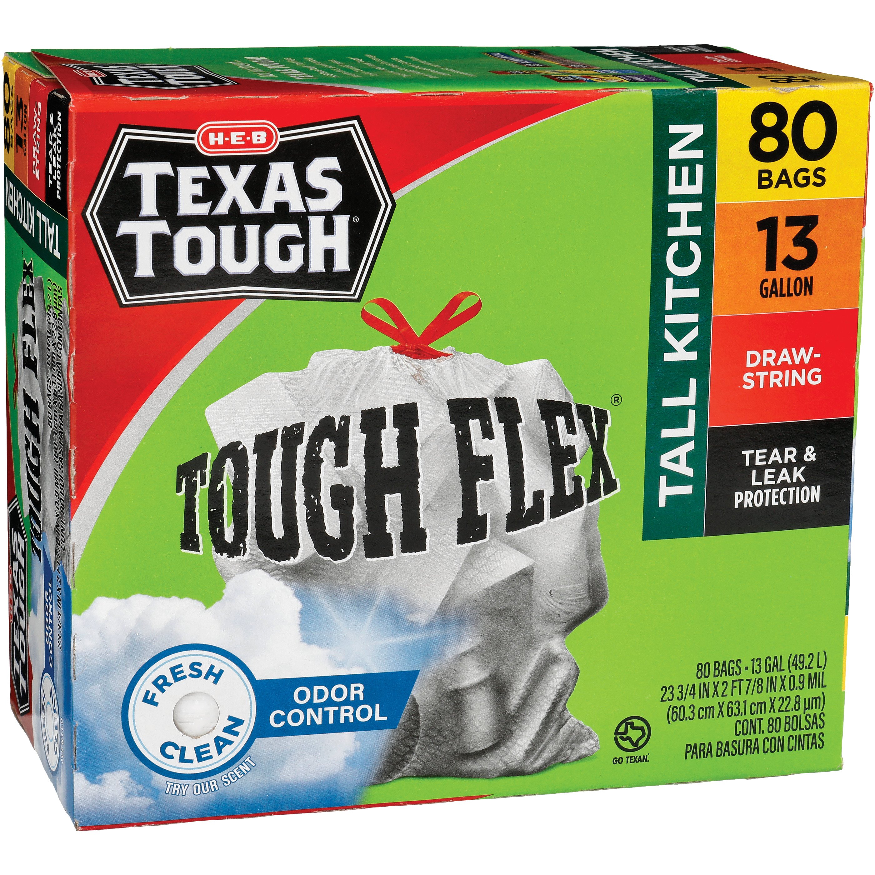 H-E-B Texas Tough Tall Kitchen Flex Trash Bags, 13 Gallon - Fresh Scent ...