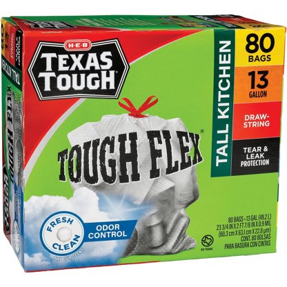 H-E-B Texas Tough Tall Kitchen Flex Trash Bags, 13 Gallon - Lemon