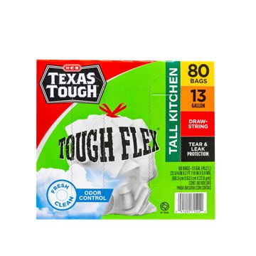 H-E-B Texas Tough Tall Kitchen Flex Trash Bags, 13 Gallon - Fresh Scent, 80 ct