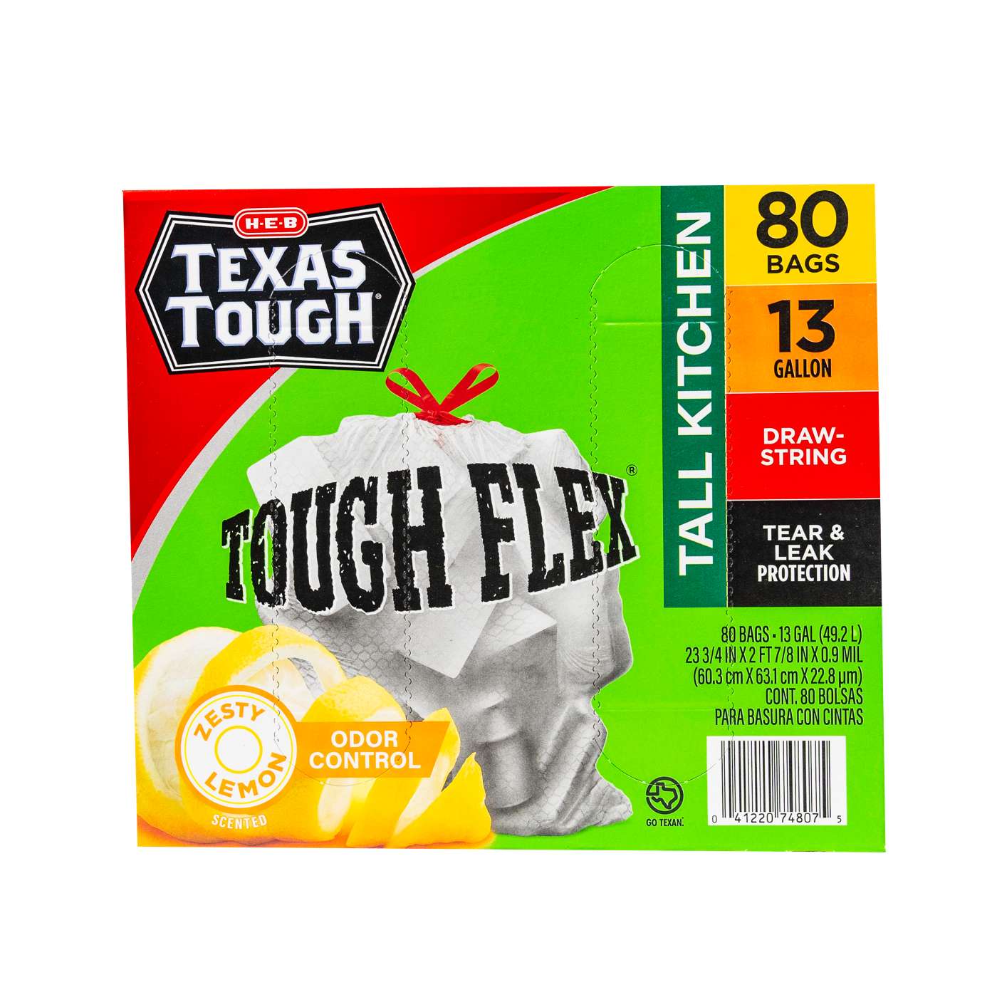 H-E-B Texas Tough Tall Kitchen Flex Trash Bags, 13 Gallon - Lemon Scent; image 2 of 5