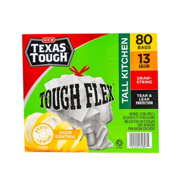 H-E-B Texas Tough Tall Kitchen Flex Trash Bags, 13 Gallon - Lemon Scent, 80 ct