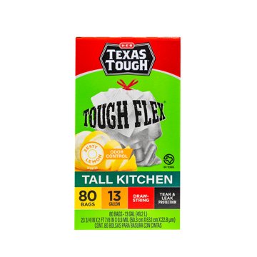 H-E-B Texas Tough Tall Kitchen Flex Trash Bags, 13 Gallon - Lemon Scent, 80 ct