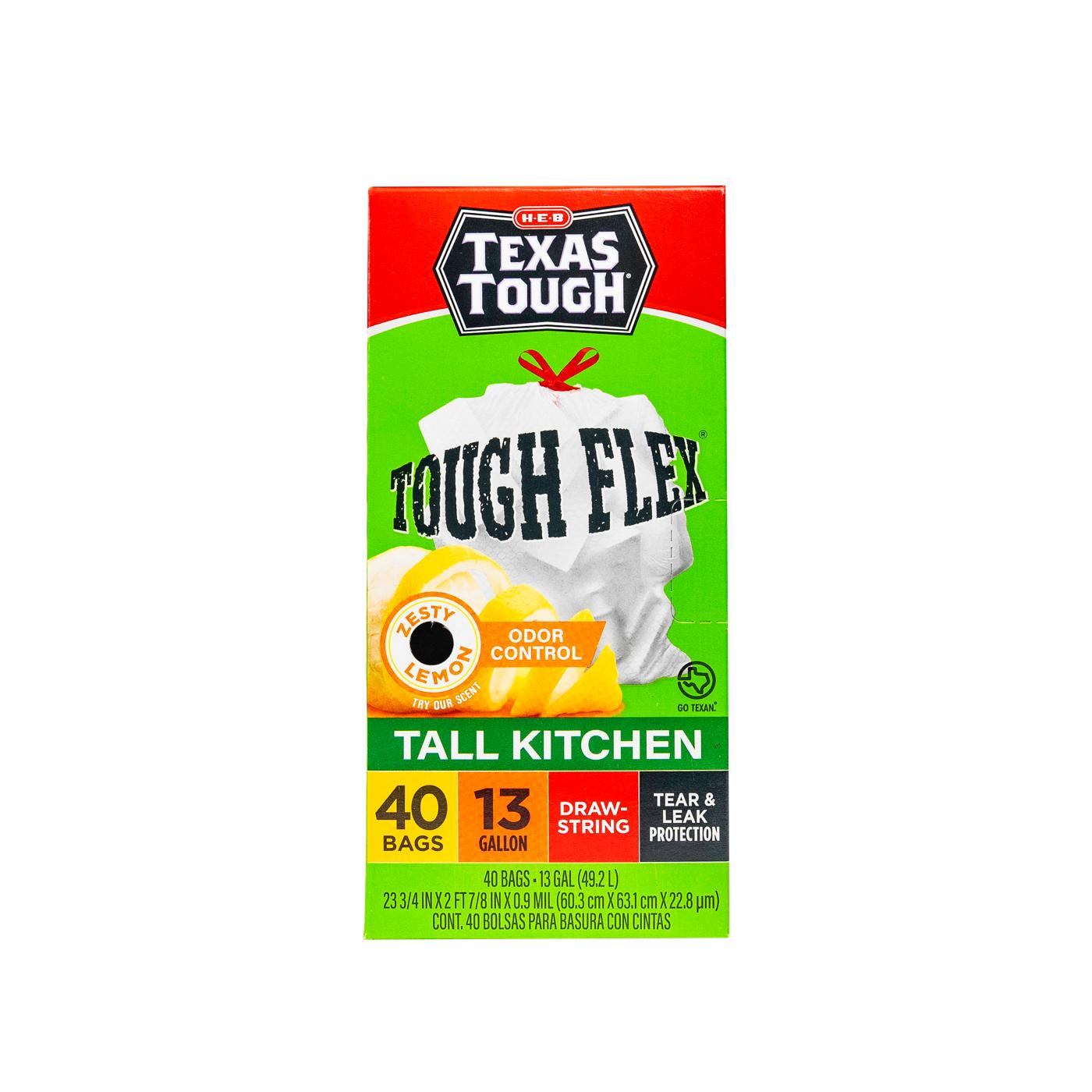 H-E-B Texas Tough Tall Kitchen Flex Trash Bags, 13 Gallon - Lemon Scent; image 1 of 5