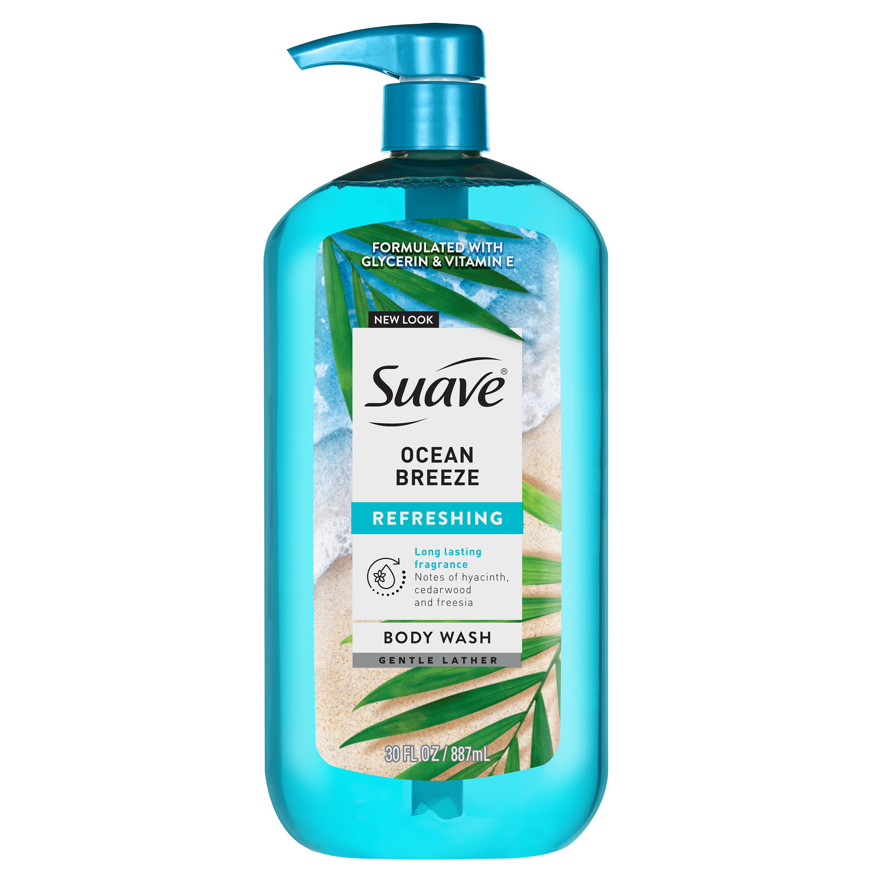Suave Ocean Breeze Moisturizing Body Wash with Glycerin & Vitamin E, 30 fl oz Pump