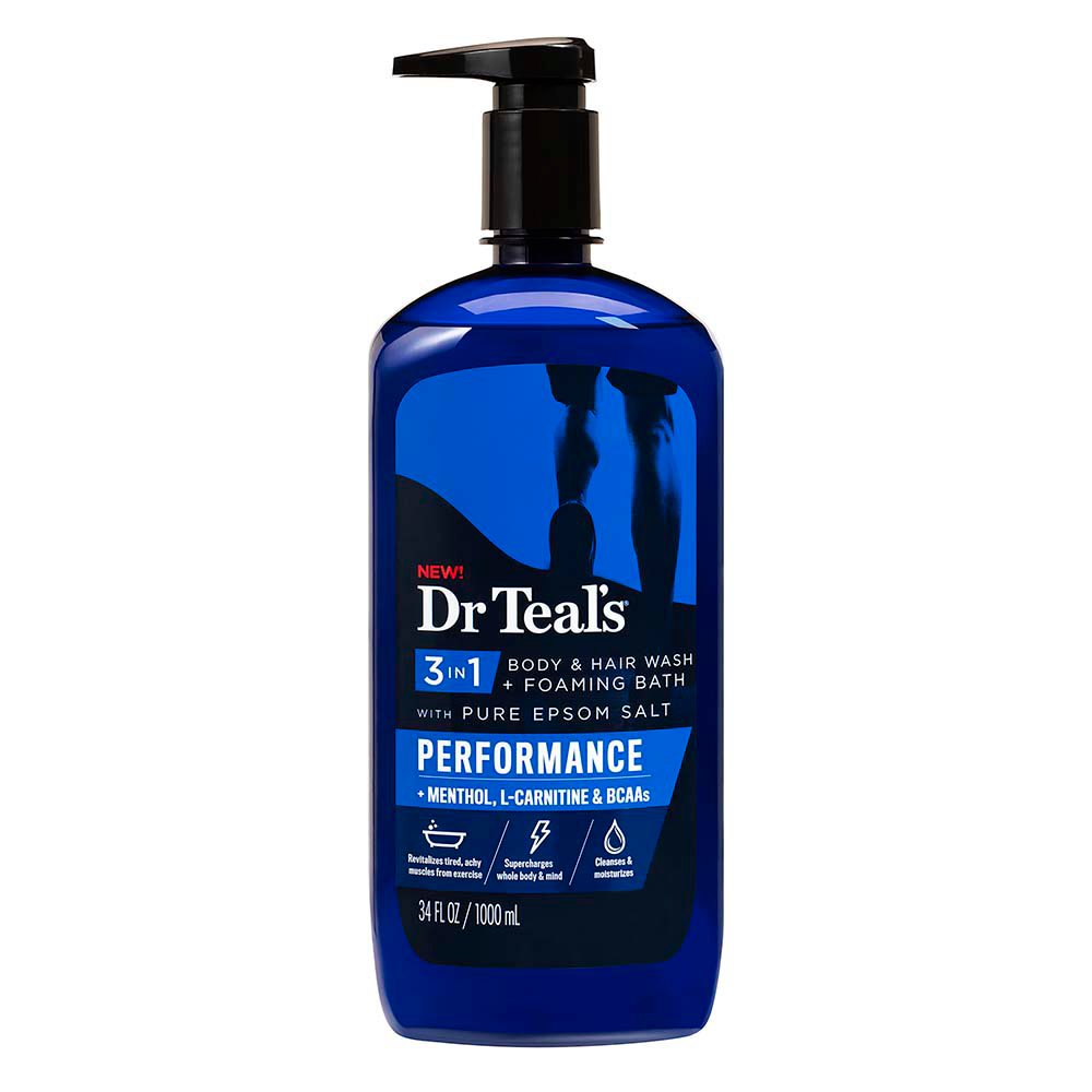 Dr Teal's Performance 3 in 1 Body & Hair Wash + Foaming Bath with Pure