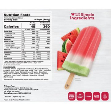 JonnyPops Organic Watermelon Frozen Pops, 8 ct